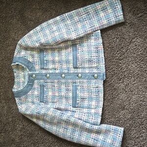 Ann Taylor Loft Denim Pink Blue Tweed Jacket M